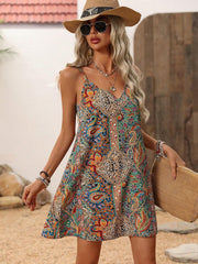 SHEIN LUNE Women's Bohemian Style Printed Wrap Dress With V-Neck, Open Back And Tassel Hem For Music Festivals Summer Dresses Western Wear Women
