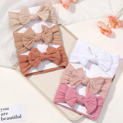 Elastic Nylon Headbands para bebê recém-nascido, Soft Turban, Headwrap, Kid Acessórios para o Cabelo, Solid Color Bow, Crianças Hair Band, 3Pcs
